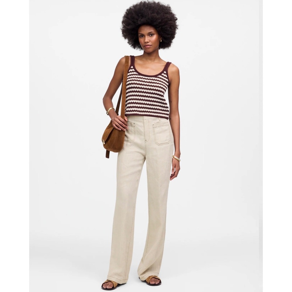 Madewell Patch Pocket Flare 100% Linen Breezy Pants in Oat Beige Size 2 NWT